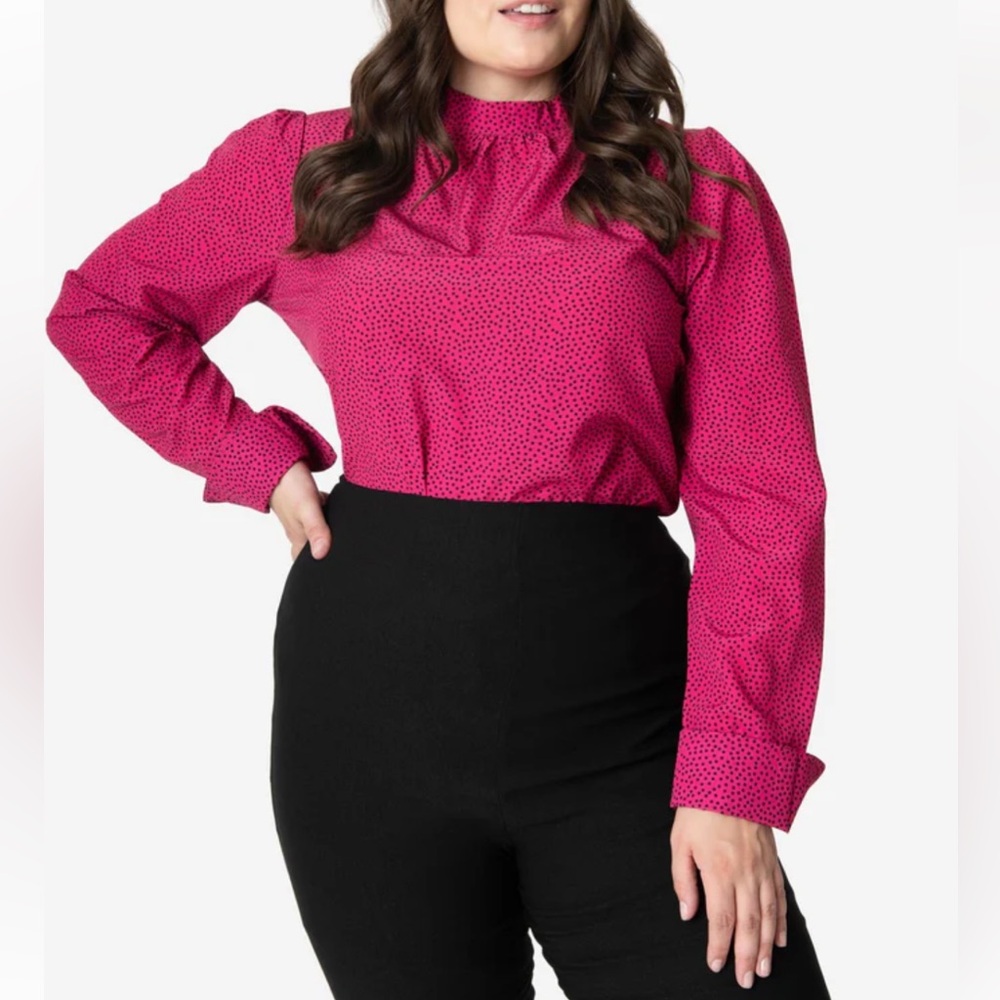 Fuchsia and black polka dot top from Unique Vintage